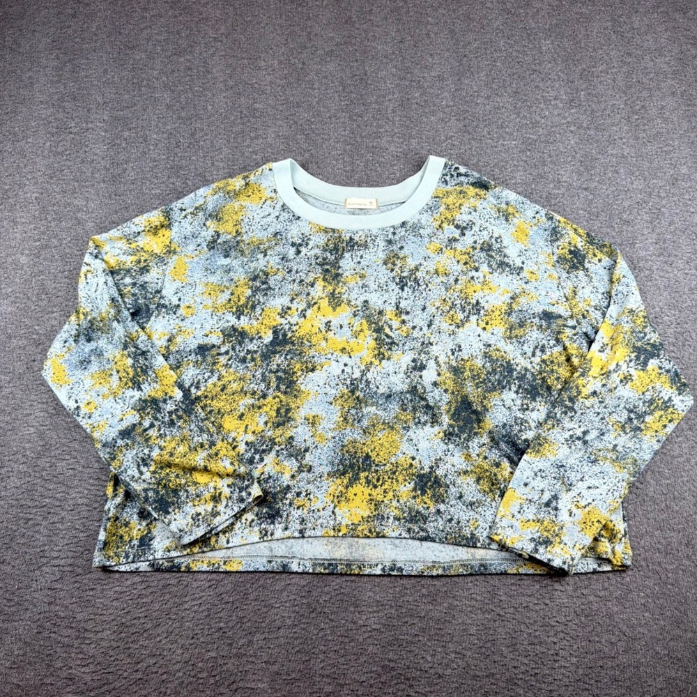 Alternative Pullover Top Women's XL Blue Yellow Acid Wash Eco-Jersey Long Sleeve